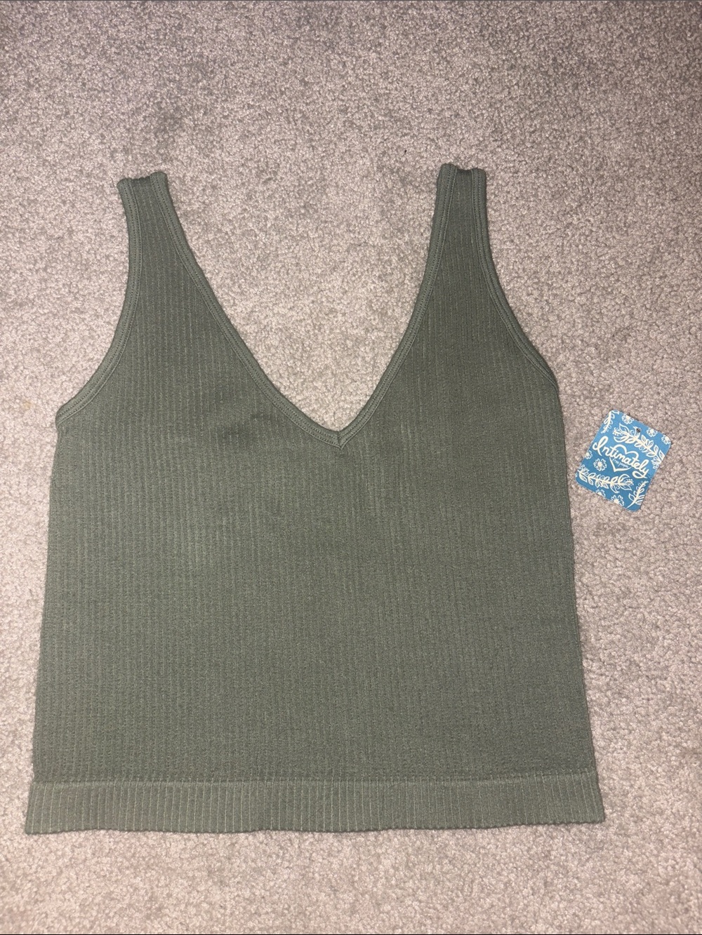 Ribbed V-Neck Tank Top in Olive